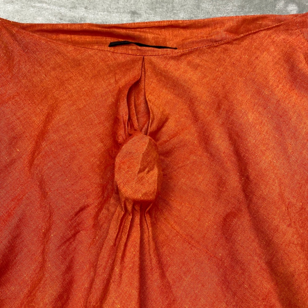 Pret A Partir Orange Linen Blend High Low Rosette Midi Skirt Made in Belgium M - Picture 7 of 8